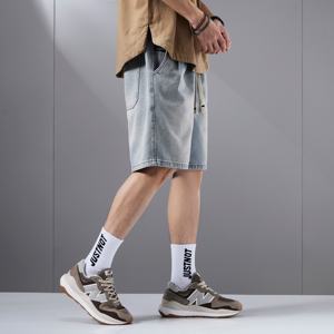 Pantalon d'été Patchwork Coton Brodé Double Genou Baggy Unisexe <span class=keywords><strong>Bermuda</strong></span> Jeans Short Pant Denim Shorts pour Hommes - Product Image 5