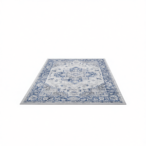 D0100H5GDHT Blue Oriental Area <b>Rug</b> 5X7 Rectangular Polyester Machine Made Non Shedding Elegant Home Office Living Room Bedroom - Product Image 1