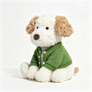 Adorable Peluche de Perro <span class=keywords><strong>Caniche</strong></span> con Pelo Rizado y Suave, <span class=keywords><strong>Abrigo</strong></span> Tejido Verde Vintage con Camiseta Interior Gris, Lindo Juguete de Peluche de Perro - Product Image 5