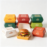Boîte à hamburger personnalisée avec logo, en carton blanc biodégradable, emballage jetable pour les restaurants de restauration rapide, vente en gros