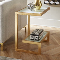 Table basse en verre doré avec miroir, design nordique, fourniture de meubles, table rectangulaire, à 2 niveaux, pour le salon, livraison gratuite