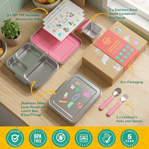 Boîte à bento portable en acier inoxydable pour enfants, multi-compartiments, anti-fuite, sans BPA, qualité alimentaire, service OEM ODM avec logo personnalisé - Product Image 3