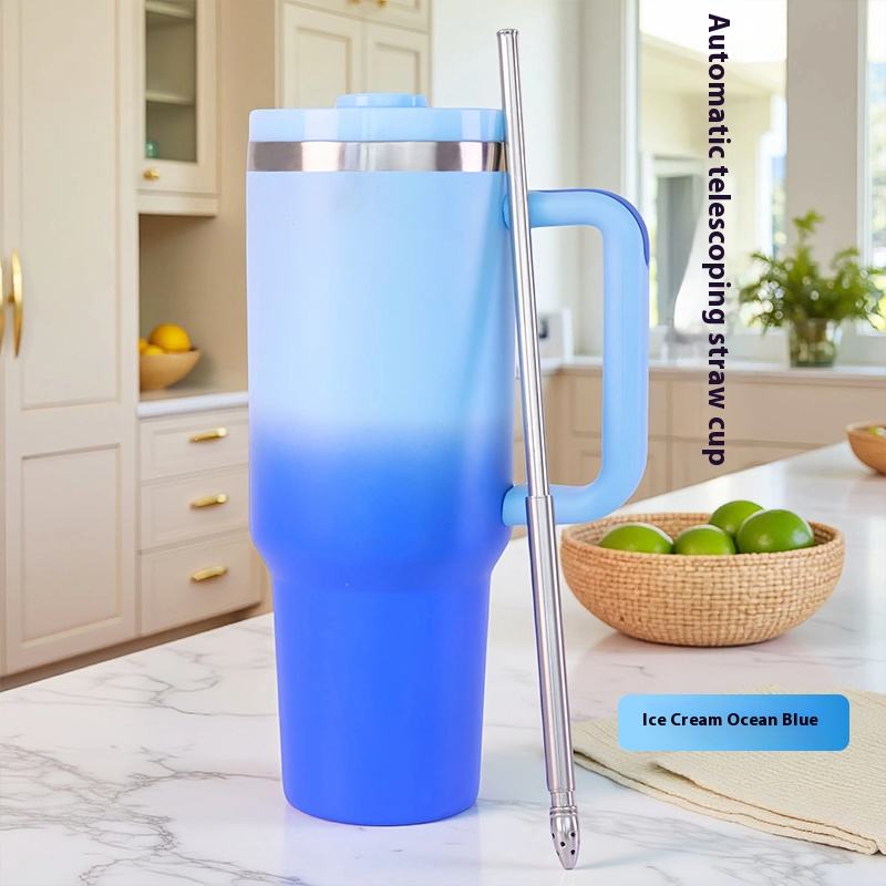 Tasse télescopique complètement automatique magnétique bleue de la paille 40oz