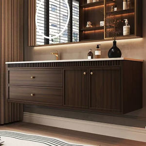 New bathroom cabinet ceramic integrated basin slate new Chinese style retro oak <b>smart</b> <b>mirror</b> cabinet - Product Image 5