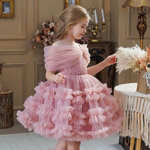 Kids Girls Off Shoulder Tiered Cake Princess <b>Dress</b> Birthday Banquet Festival Piano Recital Host Gown Stage Performance Costume - Product Image 1