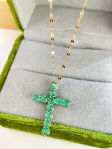 Xinfly 1.40ct <b>Emerald</b> Jesus Cross <b>Pendant</b> 18k Yellow Gold For Women - Product Image 5