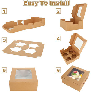 Cửa sổ cupcake container nâu kraft hộp giấy điều trị chèn 4 khoang bánh nướng xốp <span class=keywords><strong>Cookie</strong></span> Macarons bánh rán cupcake hộp và bao bì - Product Image 4