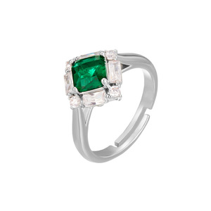 Vintage Style Rhombus Emerald <b>Open</b> <b>Ring</b> Micro Set Zircon Adjustable Women's <b>Ring</b> Party Jewelry - Product Image 5