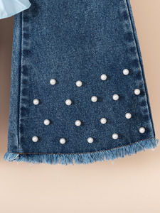 Conjunto Casual de Tres Piezas para Bebés, Primavera 2025, Camisa con Solapa, Chaleco Vaquero con Cuentas, Pantalones Acampanados, Transpirable, LURI - Product Image 6