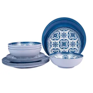 Bpa Gratis Veilige Blossom Melamine Servies Set Servies, Premium Melamine Blauw En Wit Servies Sets