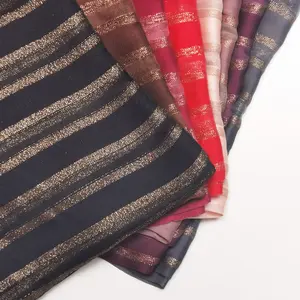 Wholesale Designers Luxury Muslim Golden Stripes Viscose Hijab Foulard Satin Silk Scarf Voile Shawls Veil For Woman Summer Dubai
