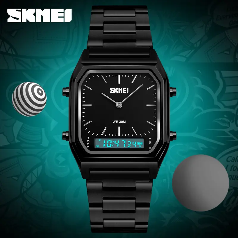fashion skmei 1220 hot sale 3atm waterproof sports led dual time watch digital steel gold watches men wrist