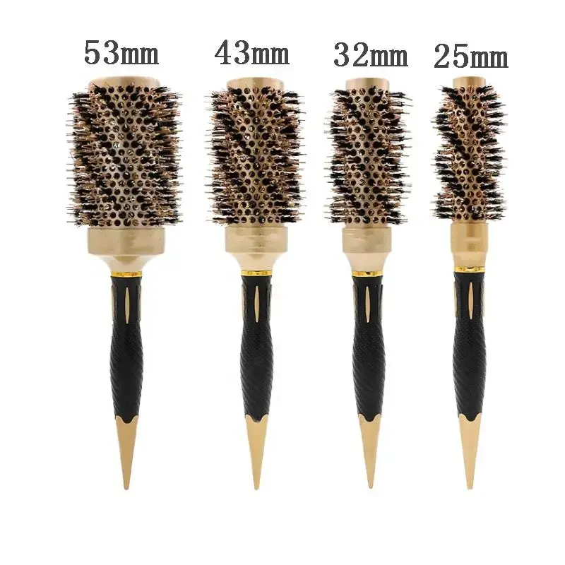 Escova de extensão de cabelo profissional, conjunto de escovas de cabelo cerâmica iônica dourada