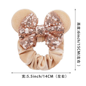 Popular Baby Girl Luxury Velvet Satin High Elastic Soft Scrunchies <strong>Minnie</strong> Sequin Bow <strong>Mouse</strong> Ear Cute Headband Fashion Hair Ties - Product Image 4