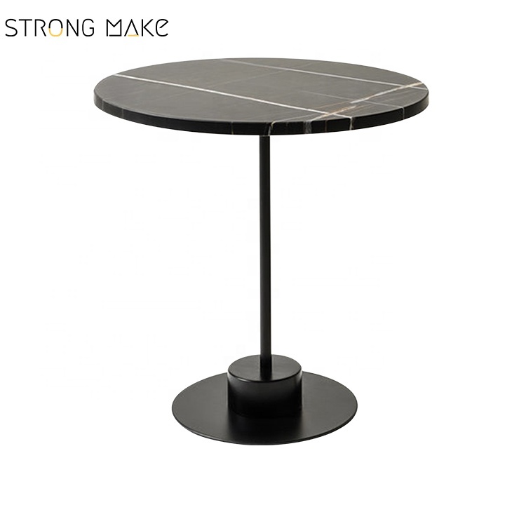 Table d'appoint petite taille D50 cm métal emperador carrare noir table basse en marbre de luxe