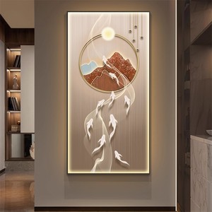 Quadro Decorativo per Ingresso e Corridoio, Motivo Nove <span class=keywords><strong>Pesci</strong></span>, Moderno Lusso Leggero, Verticale, con LED e Cristalli, Dipinto <span class=keywords><strong>di</strong></span> Natura Morta - Product Image 2