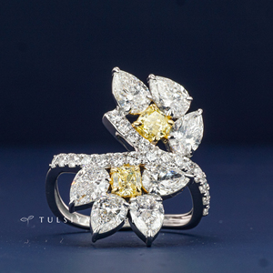 Bague en or blanc 14 carats avec diamant, pour femme, haut de gamme, pierre précieuse jaune au centre, large bande avec diamants d'appoint, bijoux fins pour mariage et fiançailles - Product Image 2