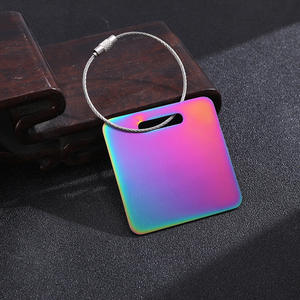 ป้ายติดกระเป๋าเดินทางสี่เหลี่ยมสแตนเลสชุบทองขัดเงา สลักโลโก้ได้ พร้อมห่วงลวด ของขวัญส่งเสริมการขายสำหรับธุรกิจ ป้ายชื่อเดินทาง - Product Image 5