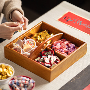 Solid Wood Four Compartment Tea <b>Snack</b> <b>Tray</b> Retro Fruit Storage Box New Year Candy Holder Serving <b>Tray</b> - Product Image 2
