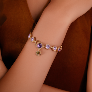 Pulsera de acero inoxidable chapada en oro PVD con cristales morados para mujer, joyería de moda. - Product Image 3