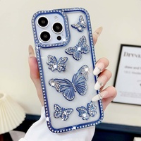 Étui de protection antichoc en TPU transparent avec strass 3D en forme de papillon pour iPhone 16 – Vente en gros de coques de téléphone portable