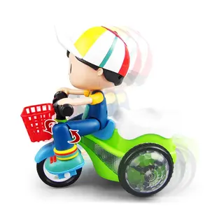 Felisu 360 Degree B/O Rotating Car Toys Electric Stunt Tricycle Model LED Light Music Fun Car Toys