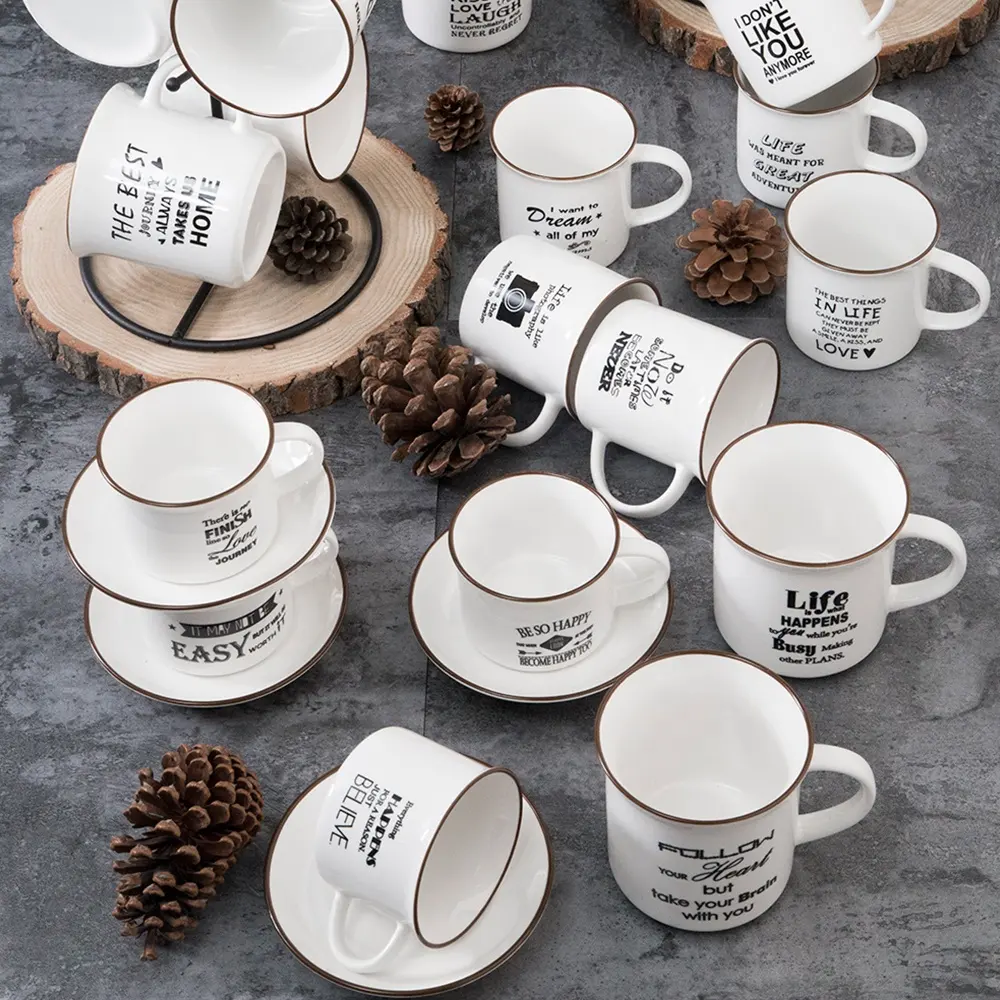 Seti 4 çin porseleni kahve bardağı ve altlık s, porselen toptan kahve fincan ve çay tabağı ve altlık, kişiselleştirilmiş çay fincanları ve tabakları