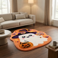 Adorable tapis de sol en velours synthétique moderne, imprimé fantômes, sorcières, bonbons et animaux, fabriqué à la machine, pour la maison, idéal pour Halloween
