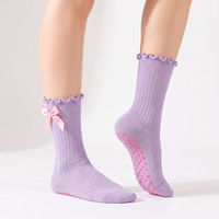 Chaussettes de Pilates personnalisées pour femmes, avec volants et nœuds décoratifs, antidérapantes, douces, respirantes, pour le yoga, la barre et la danse