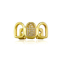 3 pièces Grillz dentaire Hip Hop Bling Zircon, design ajouré, plaqué or, style Punk diamant, unisexe, pour usage quotidien, décoration dentaire