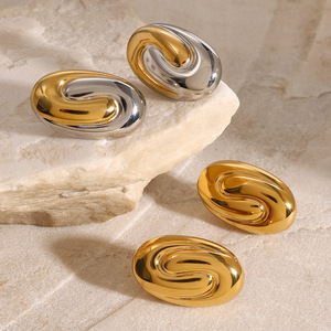 Chic Spiral Oval <b>Cuff</b> <b>Earrings</b> 18k Gold Stainless Steel High-End Fashion Jewelry - Product Image 4