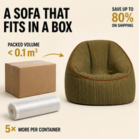 Fauteuil pouf moderne incurvé vert olive, compressé sous vide, avec ottoman, pour adultes, pour salon