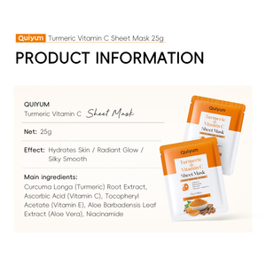 Masque facial éclaircissant au curcuma et à la vitamine C, format voyage 25 ml, hydratant en profondeur, blanchissant et hydratant, masque en tissu pour le visage, vente en gros - Product Image 3