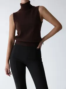 Blubelle mujer moda Slim Fit otoño cuello alto pulóver Casual nuevo Color sólido tejido tela sin mangas moda camisola - Product Image 3