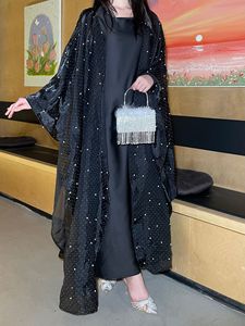 海岛丝绸优雅两件套长袖内搭连衣裙水晶刺绣花卉图案甜心领口长袍 - Product Image 2