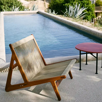Chaise de loisirs en corde tressée de style moderne, imperméable, durable, légère, portable, avec structure en teck massif, pour hôtel