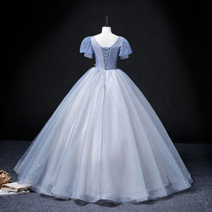 Blue Long Stage Performance Dress With Puffy Skirt For Girls Vocal Solo Exam Wear - Product Image 3