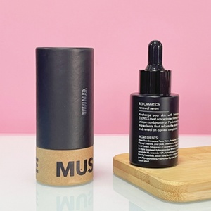 Custom <b>Empty</b> 20ml 30ml Matt Black Beard Oil Cosmetic Skincare Dropper Glass Eye Serum Essential Oil Bottle with Round Paper Tube - Product Image 1