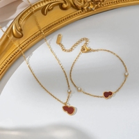 Nouvel ensemble collier et bracelet gourde en émail rouge et zircon, élégant et vintage