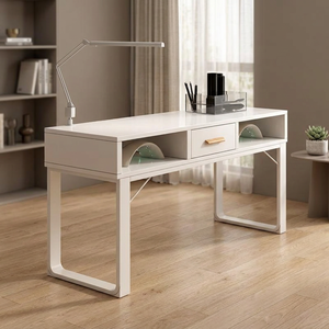 Table de manucure moderne en bois pour salon de beauté, poste de travail individuel avec tiroir de rangement et étagère double - Product Image 1