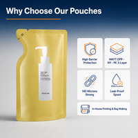 Sachet Doypack de 150 ml (5,07 fl oz) en OPP/NY/PE de 140 microns, jaune/noir/blanc, imprimé en héliogravure, imperméable, de forme irrégulière