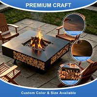 Table de foyer carrée avec plateau en métal et grand rangement pour bûches, pour foyer extérieur de luxe au bord de la piscine, foyer à bois