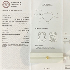 ダイヤモンドメーカー IGI認定 HPHT CVDラボグロウンダイヤモンド ファンシーインテンスカラー クッションカット 合成ダイヤモンド 指輪製作用 - Product Image 4