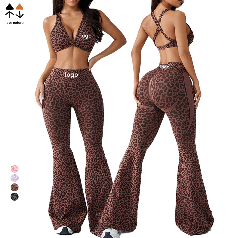 Love Nature Quick-Drying Fitness Wear Popular European-American Style Yoga Jumpsuit Leopard Print Pattern Yoga Sets