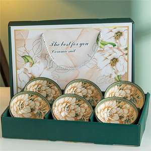 Produit tendance Ensemble de bols en céramique à motifs de camélia avec boîte 4 bols Service de vaisselle Ensemble cadeau pour cadeaux d'affaires pour la vente en gros - Product Image 4