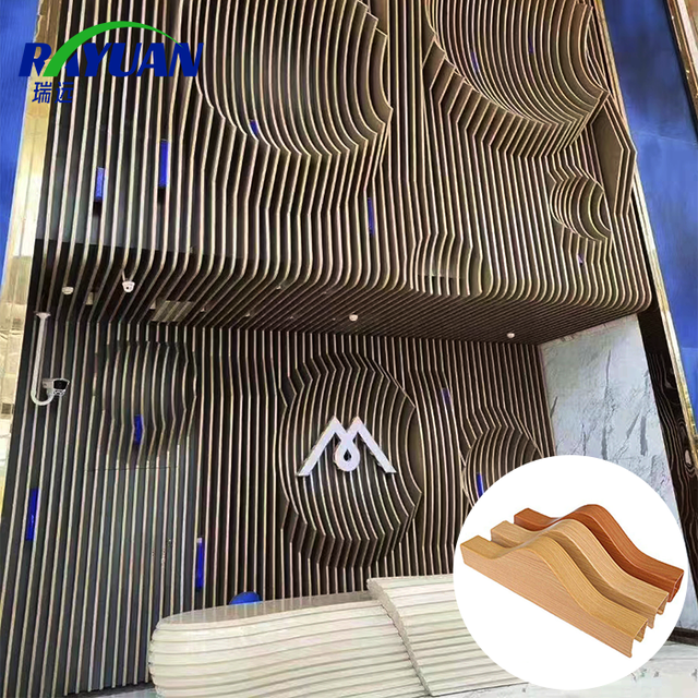 Design Wave Real Wood Grain Look Powder Coated Vertical Timber Aluminum Batten Fireproof Waterproof Honeycomb Design Ceiling