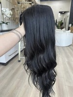 Perruque juive de luxe en cheveux russes vierges Remy 100 % non traités, noirs naturels, avec dentelle invisible et sans colle, pour femmes