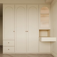Armoire en bois sur mesure de style français blanc avec panneau mélaminé et coiffeuse intégrée avec miroir
