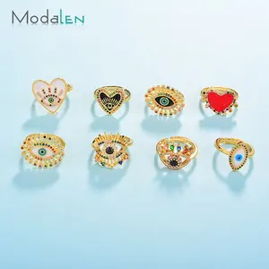 Modalen Woman Fashion Brass Gold Plated Color Crystal Evil Enamel Eye Ring