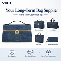 Tas Kosmetik Wanita YIKU Bahan Denim Kanvas Biru 100+ MOQ Logo Kustom OEM ODM 20 Tahun Pengalaman Pabrik Kapasitas Besar untuk Perjalanan